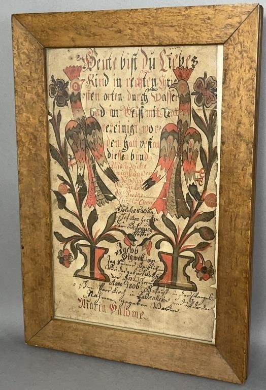 FRAMED GERMAN FRAKTUR PATENBRIEF