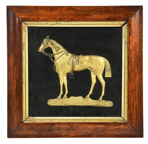FRAMED GILT METAL HORSE