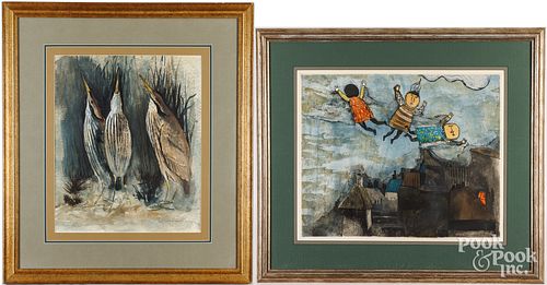 FRAMED GOUACHE OF SHOREBIRDS, AND
