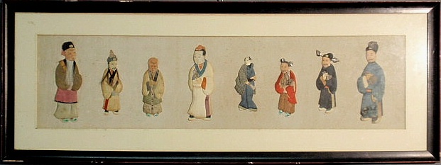Framed group of eight painted and