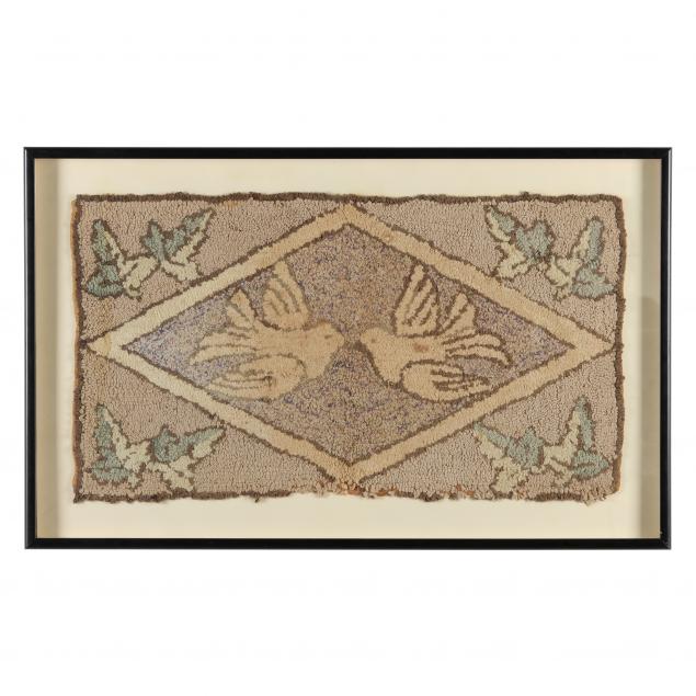 FRAMED HOOKED RUG OF LOVEBIRDS