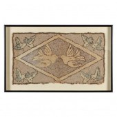 FRAMED HOOKED RUG OF LOVEBIRDS
