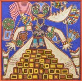 FRAMED HUICHOL INDIAN FOLK ART