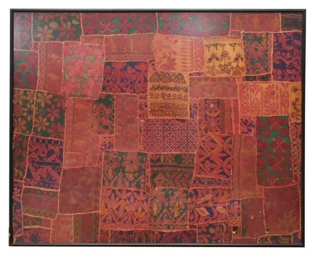 FRAMED INDIAN EMBROIDERED PATCHWORK