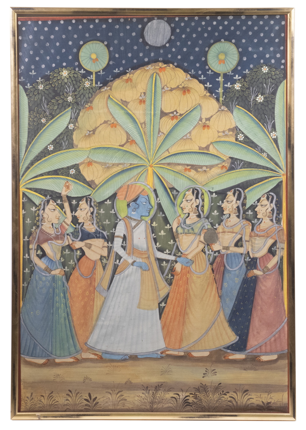 FRAMED INDIAN THANGKA Lord Vishnu