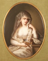 FRAMED KPM OVAL PAINTED PLAQUE