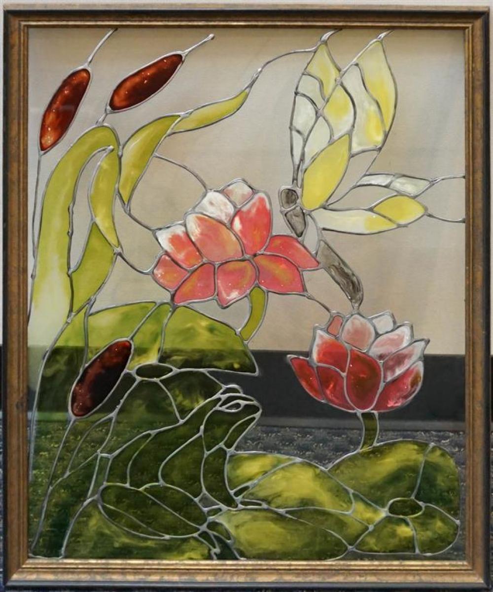 FRAMED LEADED GLASS PANEL, 25 X