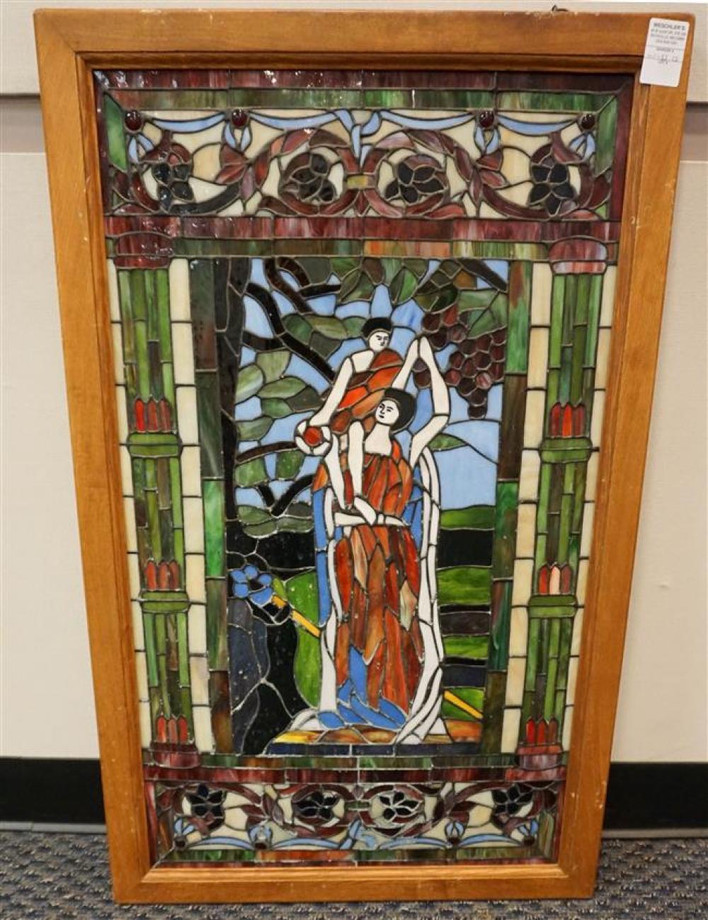 FRAMED LEADED GLASS PANEL, H: 37;