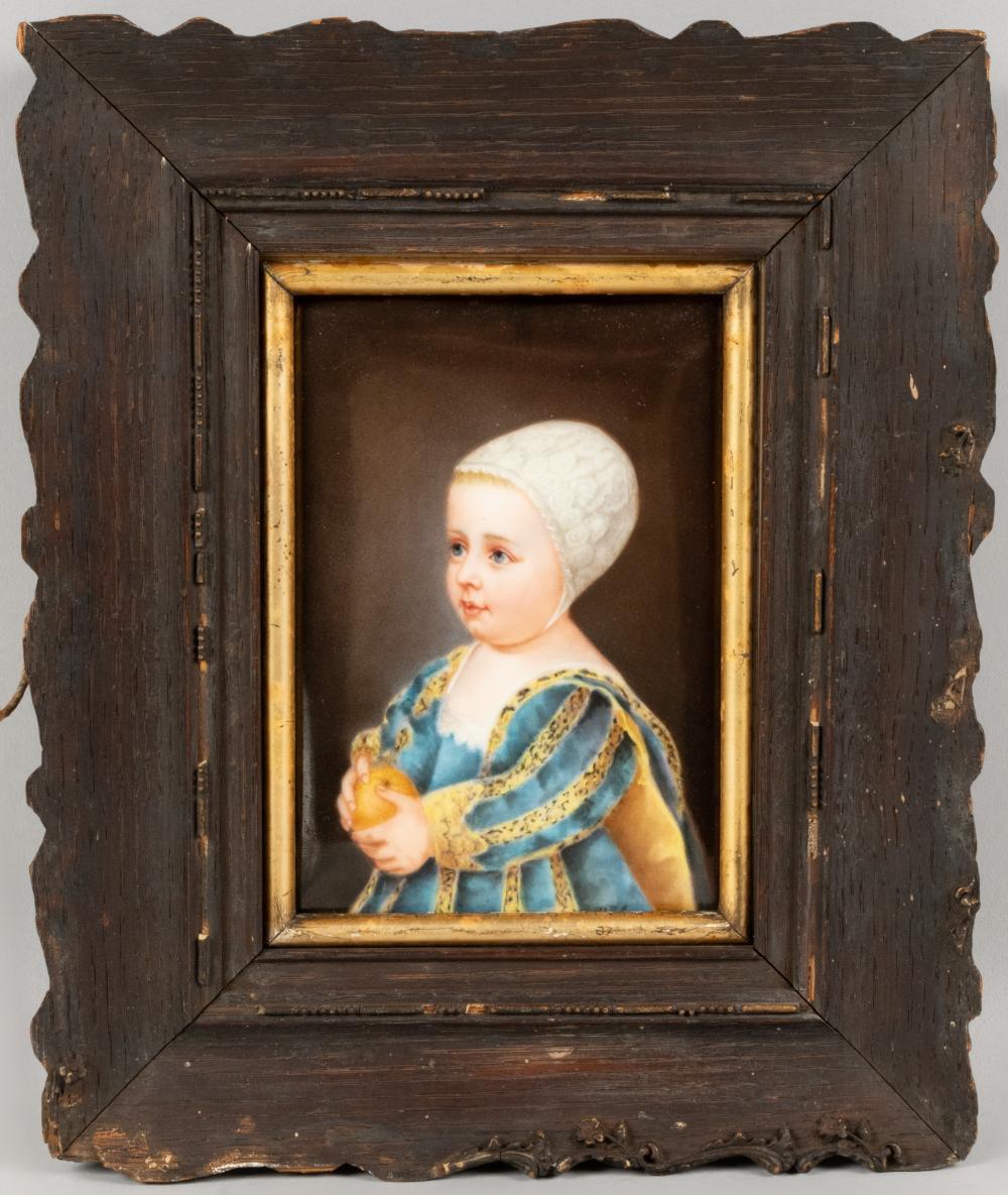 FRAMED LIMOGES PLAQUE OF YOUNG