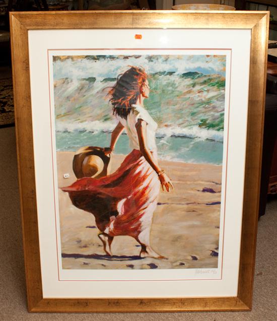 Framed lithograph of woman