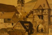 FRAMED MARQUETRY ALSATIAN SCEN