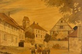 FRAMED MARQUETRY ALSATIAN SCEN