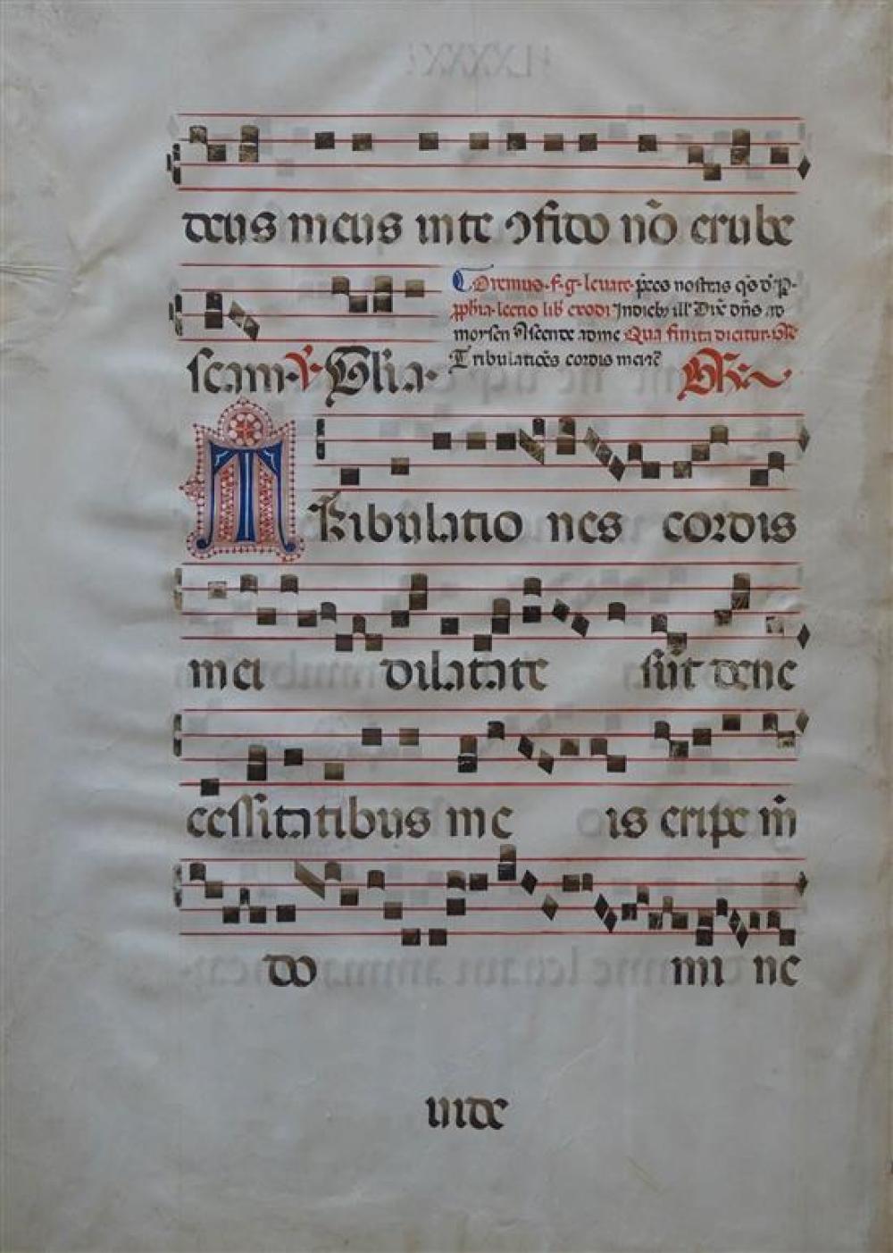 FRAMED MEDIEVAL VELLUM SHEET MUSIC,