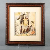 FRAMED MIXED MEDIA ART DRAWING