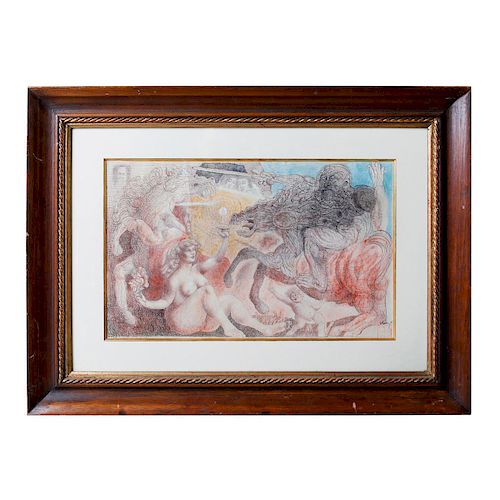 FRAMED MODERNIST MIXED MEDIA PEN