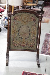 FRAMED NEEDLEPOINT FIRESCREEN.