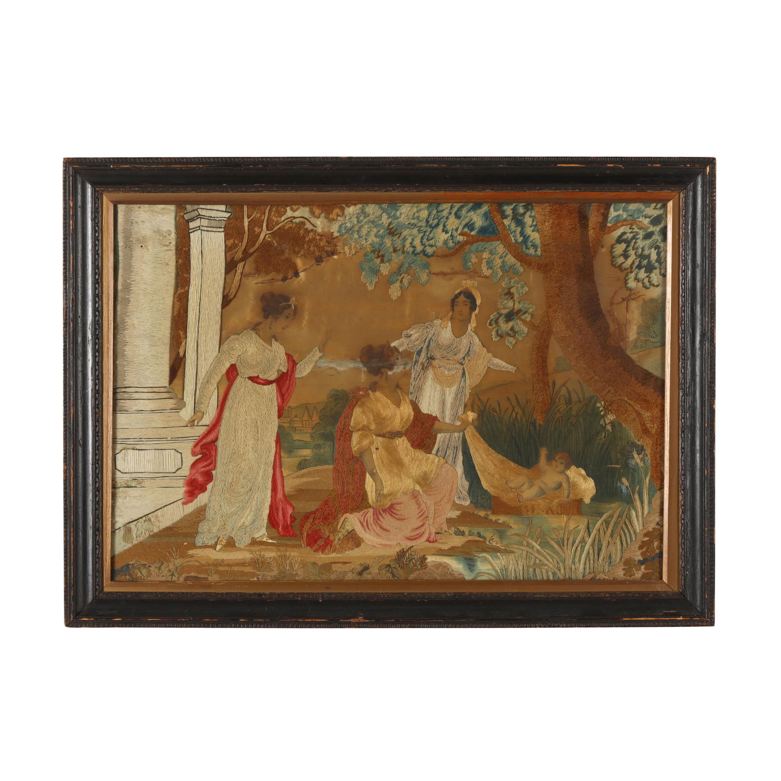 FRAMED NEEDLEWORK OF BABY MOSES AND