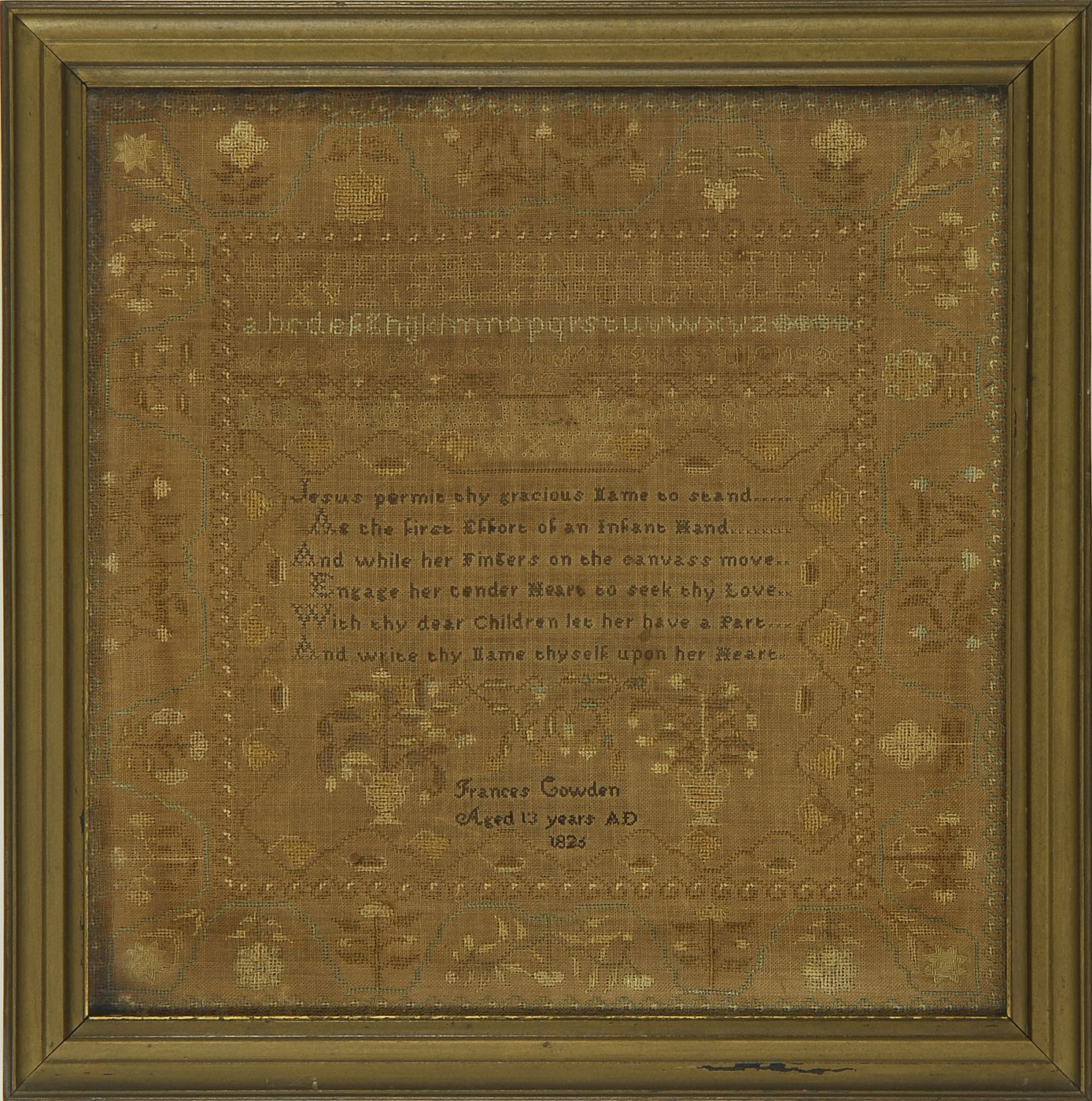 FRAMED NEEDLEWORK SAMPLERAmerican