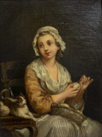 FRAMED OIL GENRE PAINTING, GIRL
