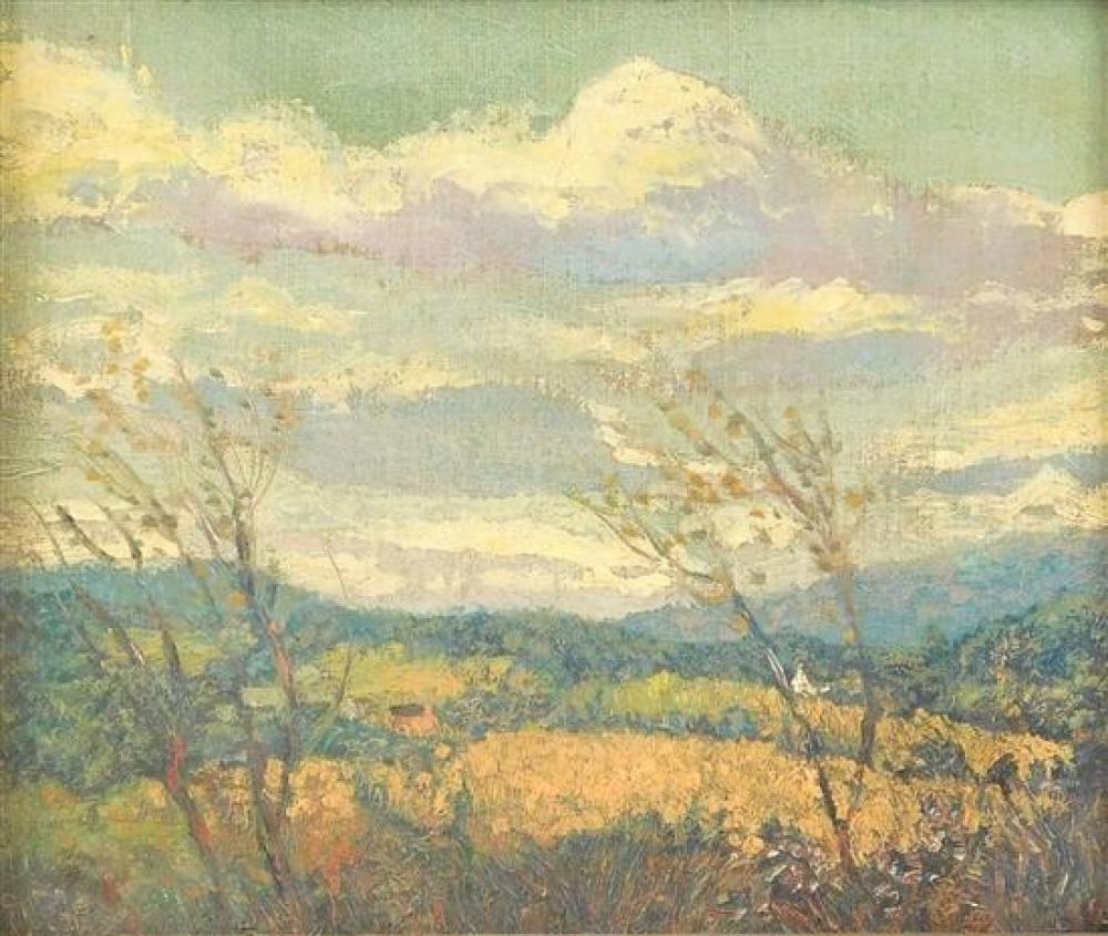 FRAMED OIL ON BOARD, LANDSCAPE,