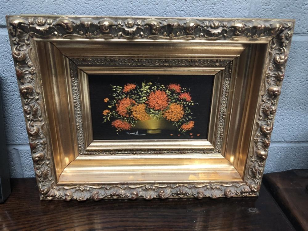 FRAMED OIL ON BOARD STILL LIFE BY