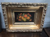FRAMED OIL ON BOARD STILL LIFE
