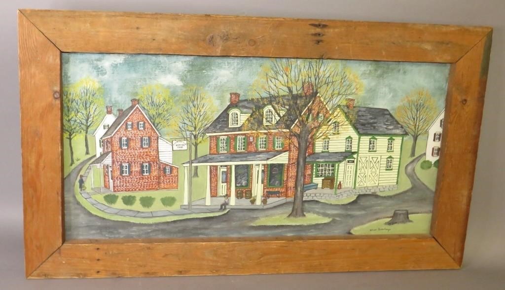 FRAMED OIL ON CANVAS FOLK ART