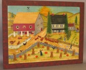 FRAMED OIL ON CLOTH FOLK ART F
