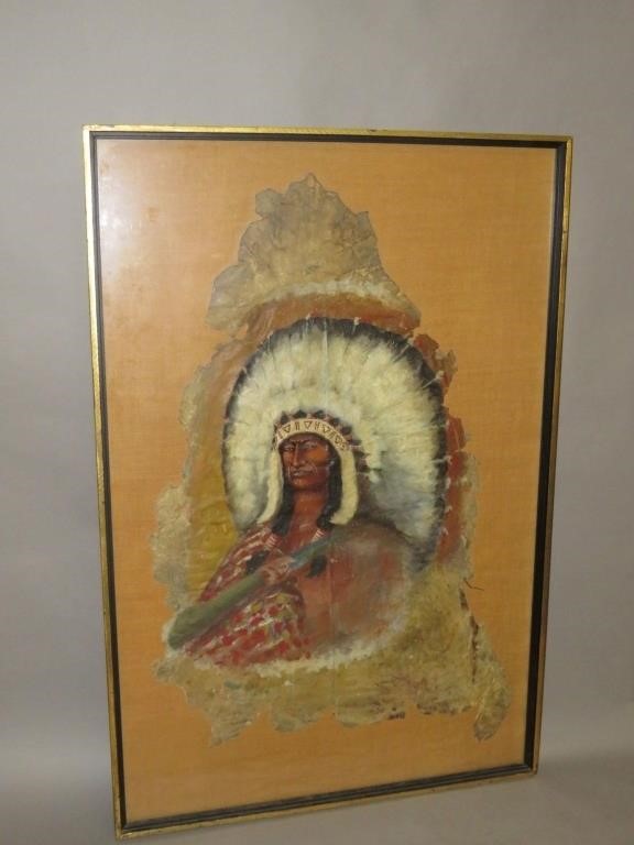 FRAMED OIL ON RAWHIDE PAINTING OF