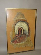 FRAMED OIL ON RAWHIDE PAINTING