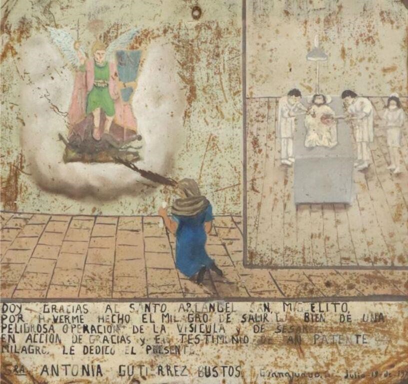 FRAMED OIL ON TIN EX-VOTO
