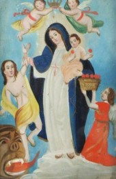 FRAMED OIL ON TIN RETABLO NUES
