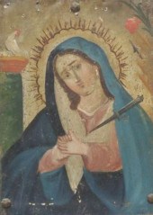 FRAMED OIL ON TIN RETABLO OUR