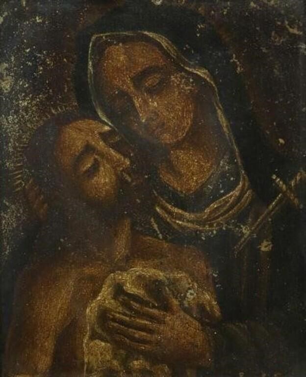 FRAMED OIL ON TIN RETABLO, LA