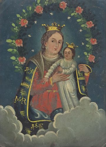 FRAMED OIL ON TIN RETABLO, OUR LADY