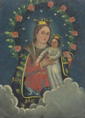 FRAMED OIL ON TIN RETABLO, OUR