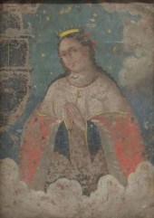 FRAMED OIL ON TIN RETABLO, SAN