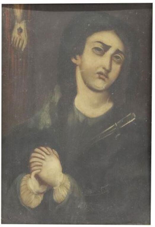 FRAMED OIL ON TIN RETABLO, OUR LADY