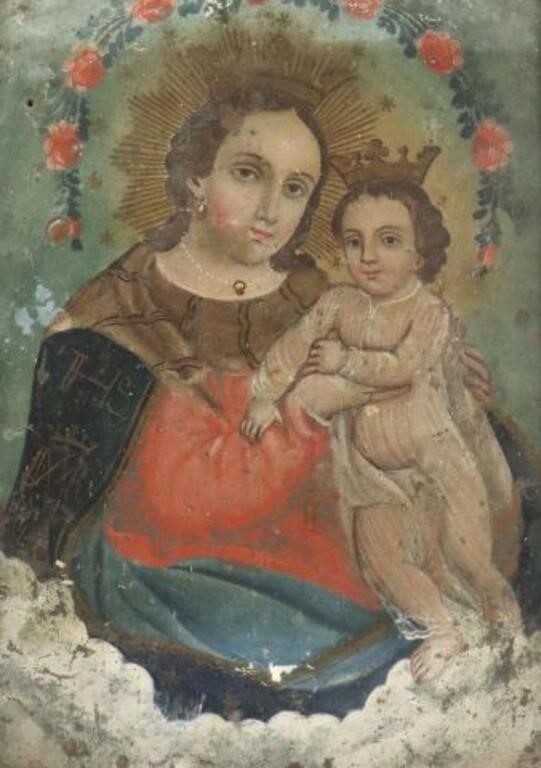 FRAMED OIL ON TIN RETABLO, OUR LADY