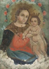 FRAMED OIL ON TIN RETABLO, OUR
