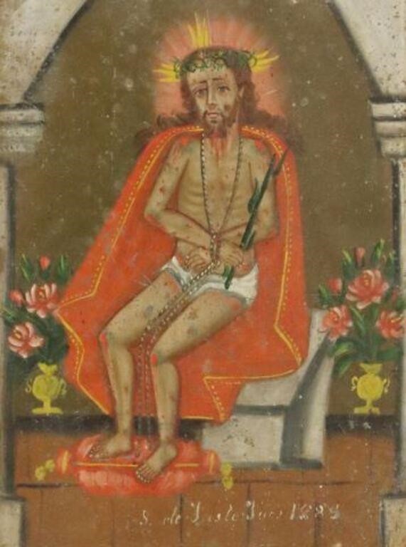 FRAMED OIL ON TIN RETABLO, ECCE