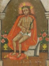 FRAMED OIL ON TIN RETABLO, ECC
