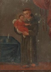 FRAMED OIL ON TIN RETABLO, SAI