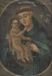 FRAMED OIL ON TIN RETABLO, SAI