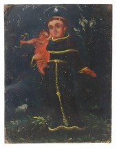 FRAMED OIL ON TIN RETABLO, SAN