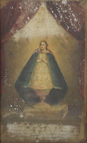 FRAMED OIL ON TIN RETABLO, OUR LADY