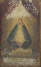 FRAMED OIL ON TIN RETABLO, OUR