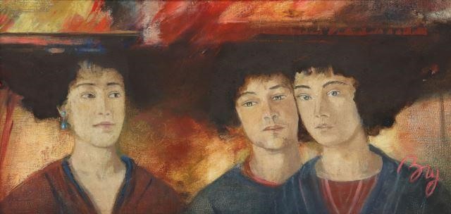 FRAMED OIL PAINTING MODERN TRIPLE