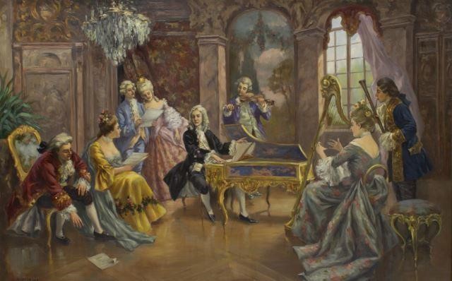 FRAMED OIL PAINTING, THE CONCERT,