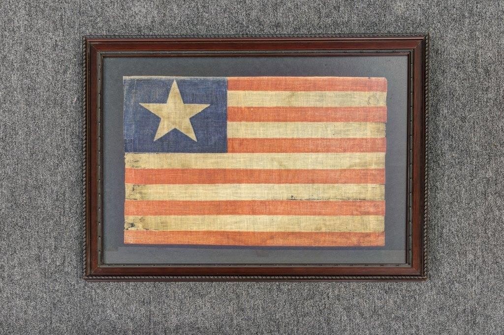 Framed one star flag, 19th c. 